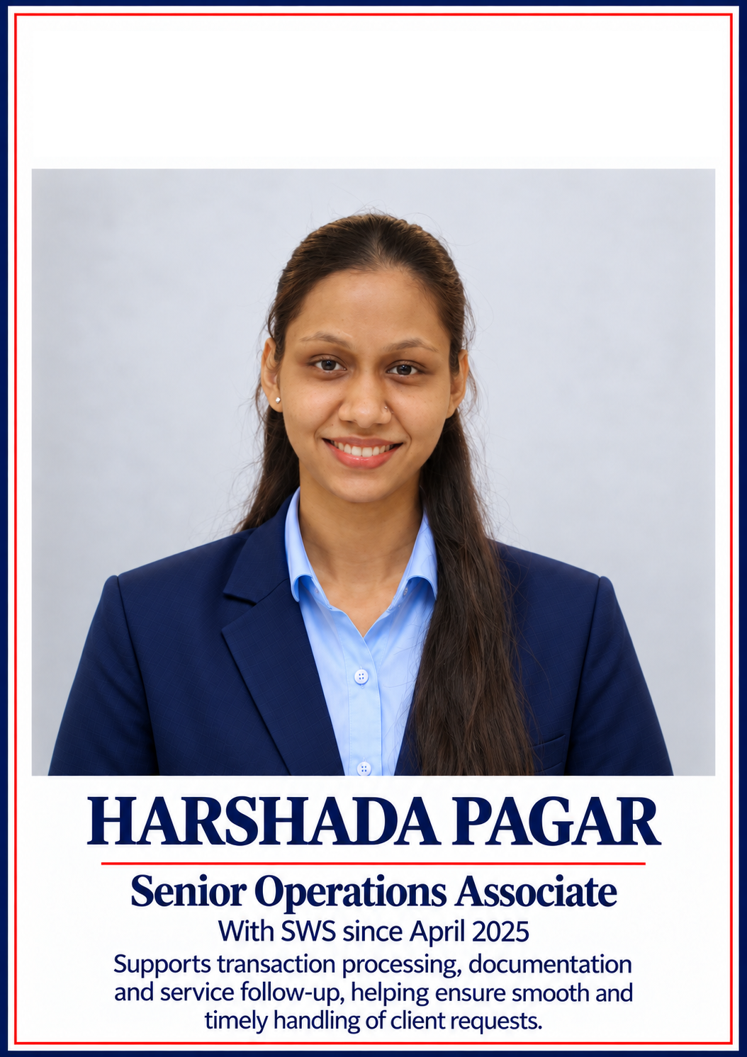 Ms. Harshada Pagar, Operations Support, SWS Fintech Services Nashik